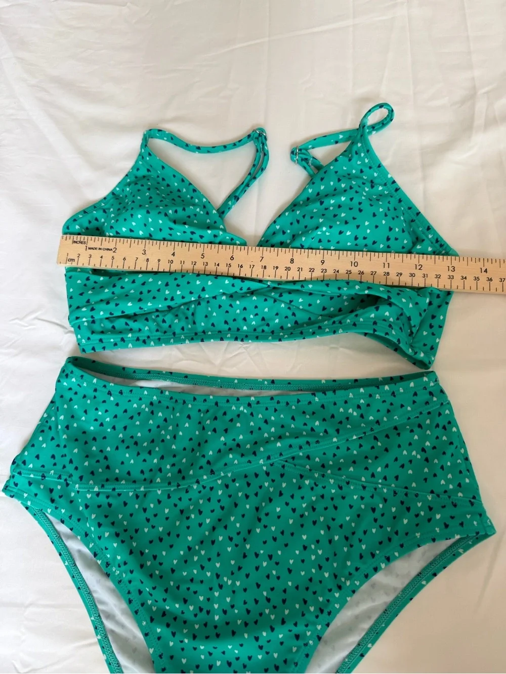 Teal Heart Print Two-Piece Bikini Set